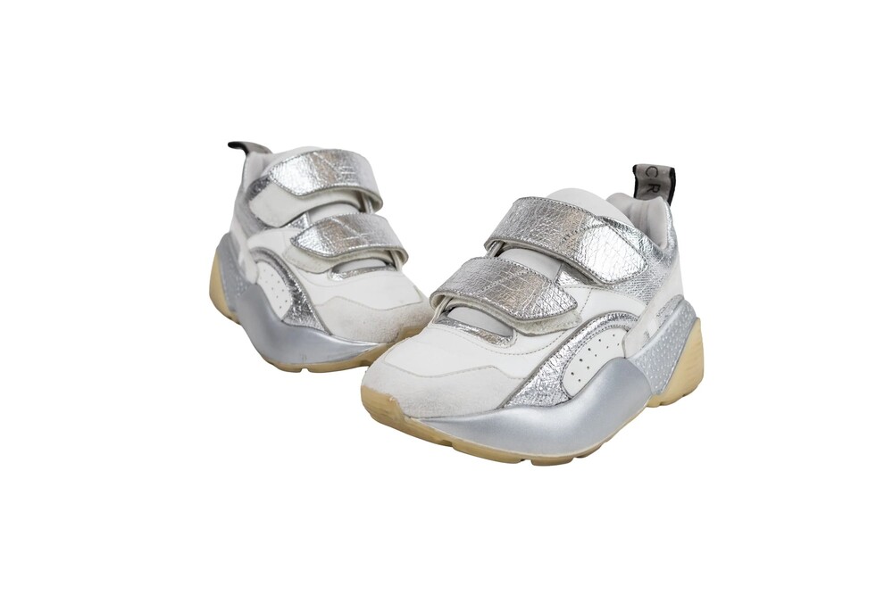 Stella McCartney White Silver Faux Leather Sneakers Size 5
